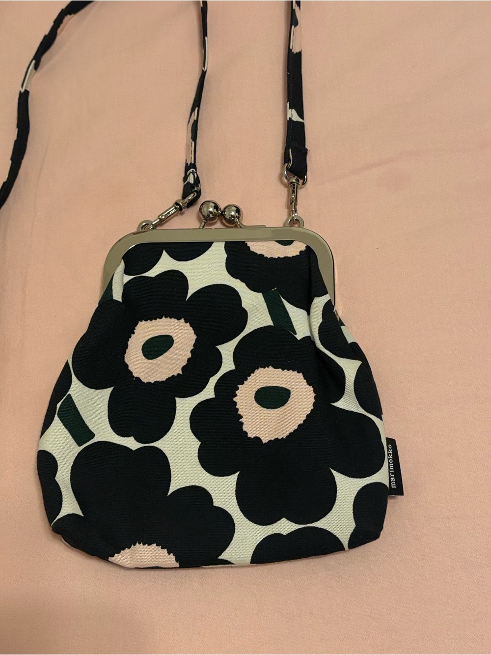 Marimekko Black and Cream Floral Kiss-Lock Crossbody